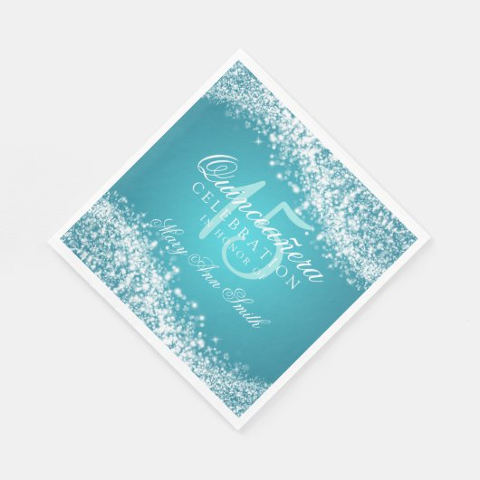 Quinceanera Party Sparkling Wave Turquoise Servet (Hoek)