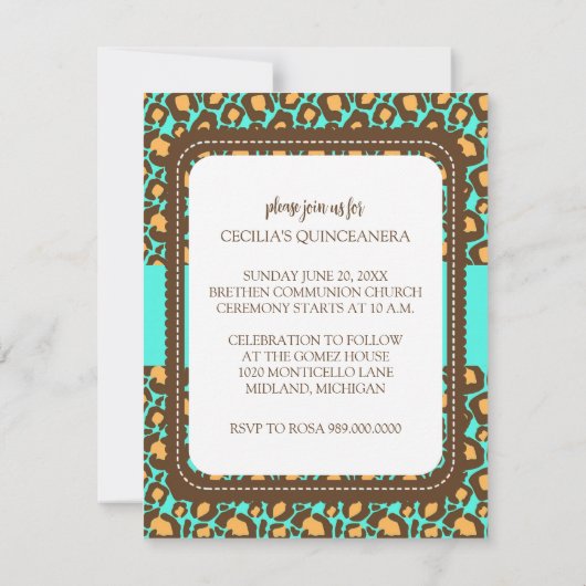 Quinceanera Party-uitnodigingen voor het afdrukken Kaart (Achterkant)