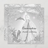 Quinceanera Party White Silver Winter Snowflakes 2 Kaart (Voorkant / Achterkant)