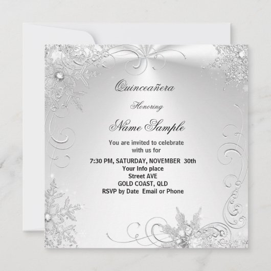Quinceanera Party White Silver Winter Snowflakes 2 Kaart (Achterkant)