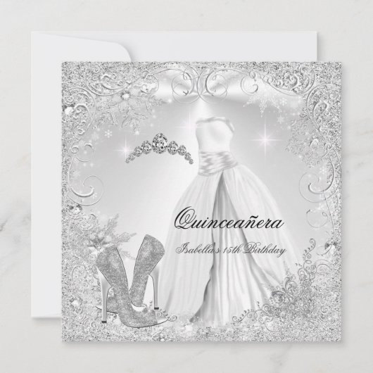 Quinceanera Party White Silver Winter Snowflakes 2 Kaart (Voorkant)