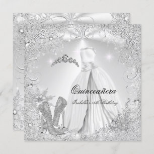 Quinceanera Party White Silver Winter Snowflakes 2 Kaart