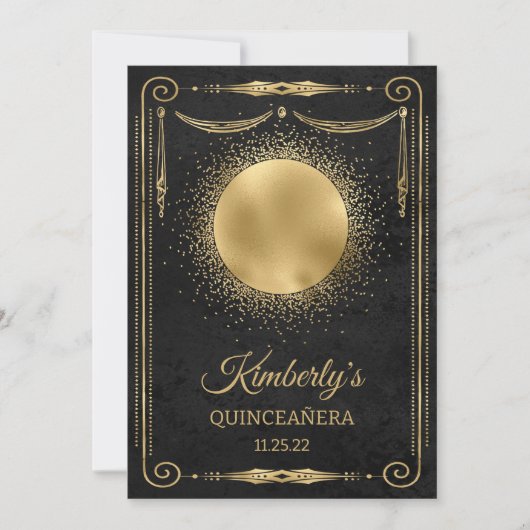 Quinceanera Party With Photo - Black and Gold Kaart (Voorkant)