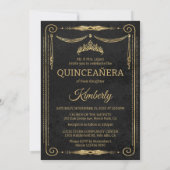 Quinceanera Party With Photo - Black and Gold Kaart (Achterkant)