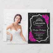 Quinceanera Party with Photo - Black roze zilver Kaart (Voorkant)