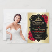 Quinceanera Party with Photo - Gold Black Red Kaart (Voorkant)