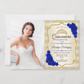 Quinceanera Party with Photo - Gold Royal Blue Kaart (Voorkant)