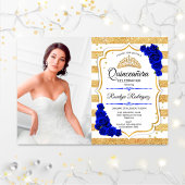 Quinceanera Party with Photo - Gold Royal Blue Kaart