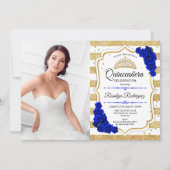 Quinceanera Party with Photo - Gold Royal Blue Kaart (Voorkant)