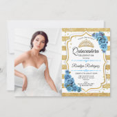 Quinceanera Party with Photo - Gold Turquoise Blue Kaart (Voorkant)