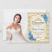 Quinceanera Party with Photo - Gold Turquoise Blue Kaart (Voorkant)