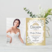 Quinceanera Party with Photo - Gold White Kaart (Staand voorkant)