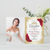 Quinceanera Party with Photo - Gold White Red Kaart (Staand voorkant)