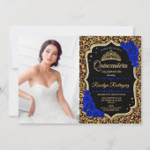 Quinceanera Party with Photo - Leopard Print Blue Kaart (Voorkant)