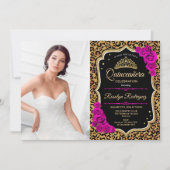 Quinceanera Party with Photo - Leopard Print Pink Kaart (Voorkant)