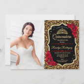 Quinceanera Party with Photo - Leopard Print Red Kaart (Voorkant)