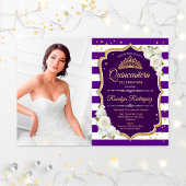 Quinceanera Party with Photo - Paars Gold White Kaart