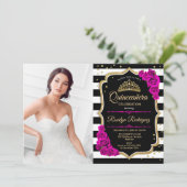 Quinceanera Party with Photo - Pink Gold Black Kaart (Staand voorkant)