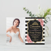 Quinceanera Party with Photo - Pink Gold Black Kaart (Staand voorkant)
