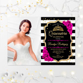 Quinceanera Party with Photo - Pink Gold Black Kaart