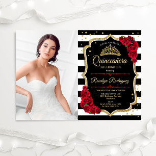 Quinceanera Party with Photo - Red Gold Black Kaart