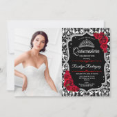 Quinceanera Party with Photo - Red Silver Black Kaart (Voorkant)