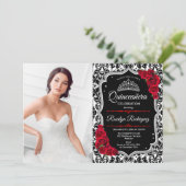 Quinceanera Party with Photo - Red Silver Black Kaart (Staand voorkant)