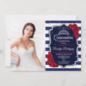 Quinceanera Party with Photo - Red Silver Navy Kaart (Voorkant)