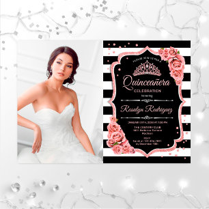 Quinceanera Party with Photo - Roos Gold Black Kaart