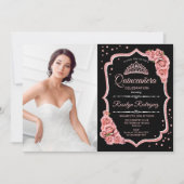 Quinceanera Party with Photo - Roos Gold Black Kaart (Voorkant)