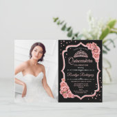 Quinceanera Party with Photo - Roos Gold Black Kaart (Staand voorkant)