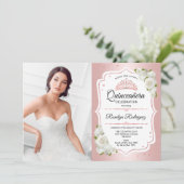 Quinceanera Party with Photo - Roos Gold White Kaart (Staand voorkant)