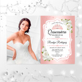 Quinceanera Party with Photo - Roos Gold White Kaart