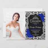 Quinceanera Party with Photo - Royal Blue Silver Kaart (Voorkant)