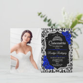 Quinceanera Party with Photo - Royal Blue Silver Kaart (Staand voorkant)