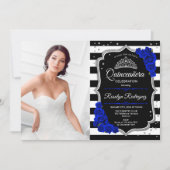 Quinceanera Party with Photo - Royal Blue Silver Kaart (Voorkant)
