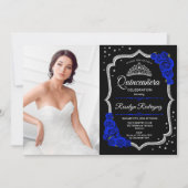 Quinceanera Party with Photo - Royal Blue Silver Kaart (Voorkant)