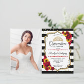 Quinceanera Party with Photo - Rozen Sunflower Kaart (Staand voorkant)