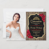 Quinceanera Party with Photo - Rustige Wood Red Kaart (Voorkant)