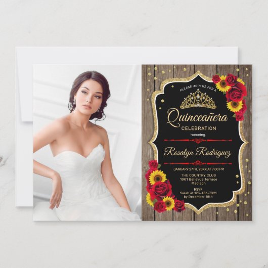 Quinceanera Party with Photo - Rustige zonnebloeme Kaart (Voorkant)