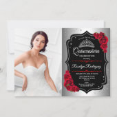Quinceanera Party with Photo - Silver Black Red Kaart (Voorkant)