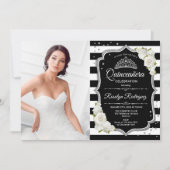 Quinceanera Party with Photo - Silver Black White Kaart (Voorkant)