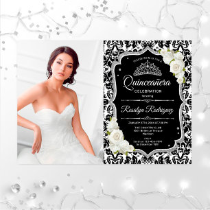 Quinceanera Party with Photo - Silver Black White Kaart
