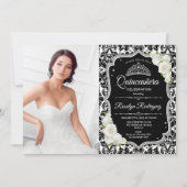 Quinceanera Party with Photo - Silver Black White Kaart (Voorkant)