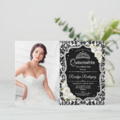 Quinceanera Party with Photo - Silver Black White Kaart (Staand voorkant)