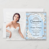 Quinceanera Party with Photo - Silver Blue Kaart (Voorkant)