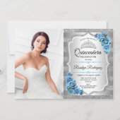 Quinceanera Party with Photo - Silver Icy Blue Kaart (Voorkant)
