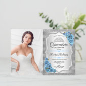 Quinceanera Party with Photo - Silver Icy Blue Kaart (Staand voorkant)
