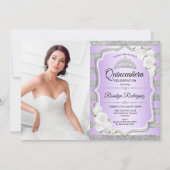 Quinceanera Party with Photo - Silver Paars Kaart (Voorkant)