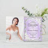Quinceanera Party with Photo - Silver Paars Kaart (Staand voorkant)